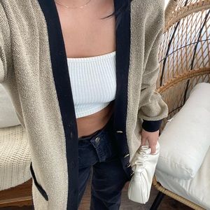 Vintage oversized tan and black button up cardigan size small